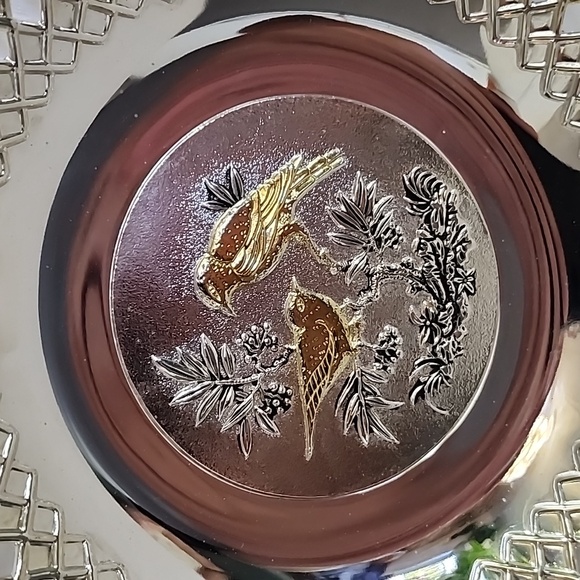 Vintage Brass Candy/ Fruit Bowl on Pedestal. Nickel Plated Decorative Bird - Picture 2 of 4